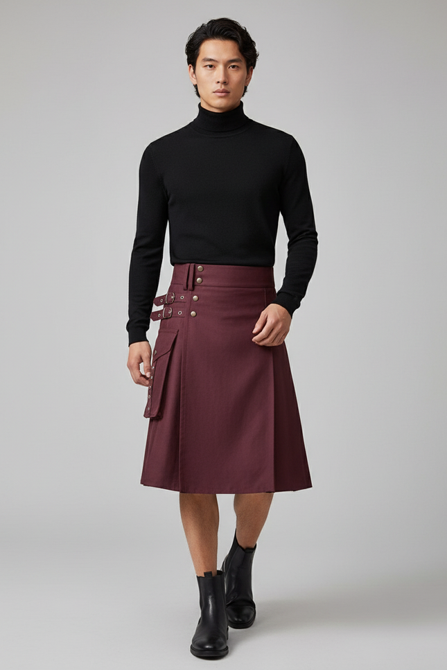 Jupe Homme Bordeaux Écossaise Plissée