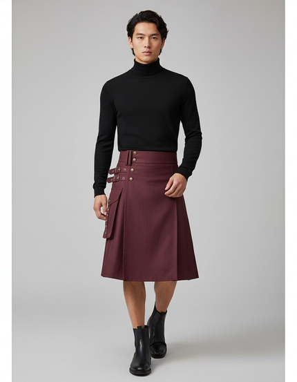 Jupe Homme Bordeaux Écossaise Plissée