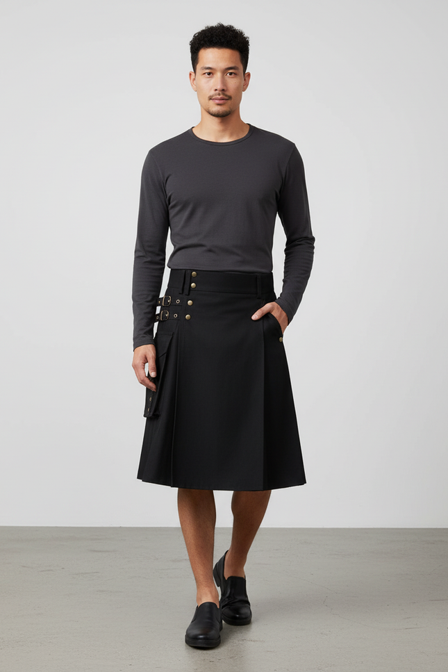 Jupe Homme Noir Plissée