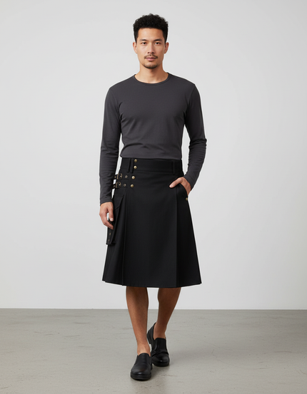 Jupe Homme Noir Plissée