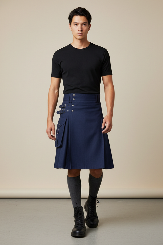 Jupe Homme Bleu Marine Plissée