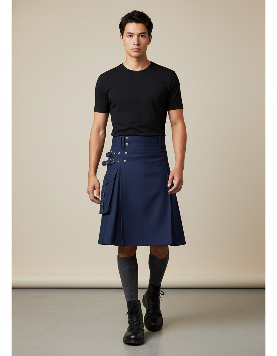 Jupe Homme Bleu Marine Plissée