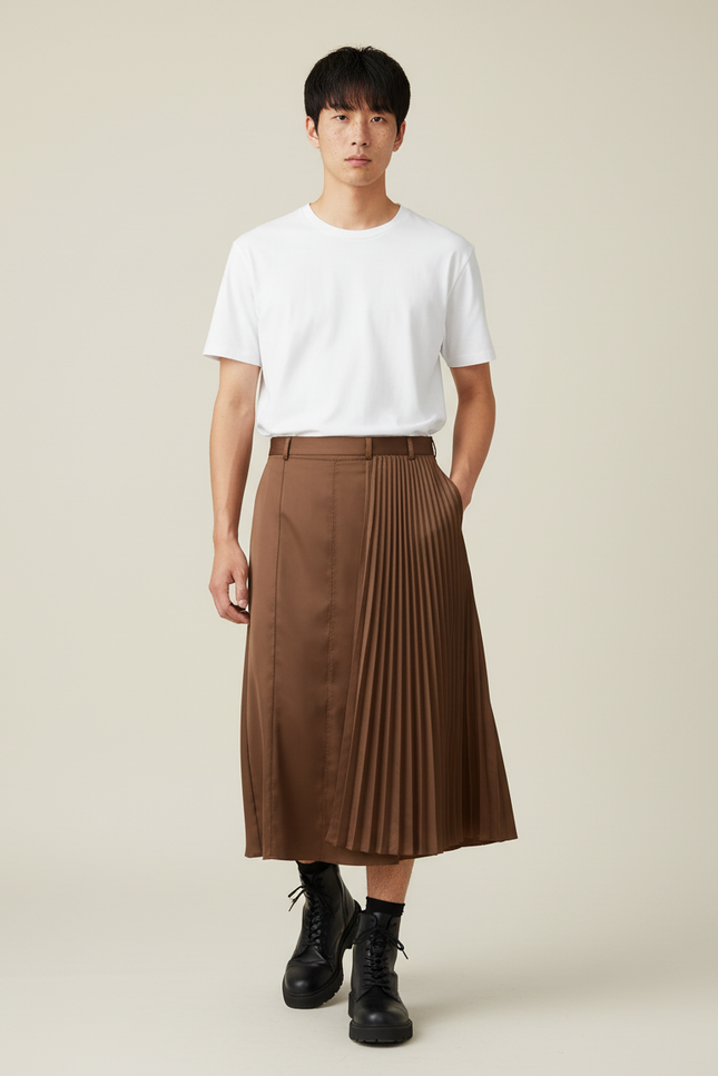 Jupe Homme Marron Plissée Décontractée
