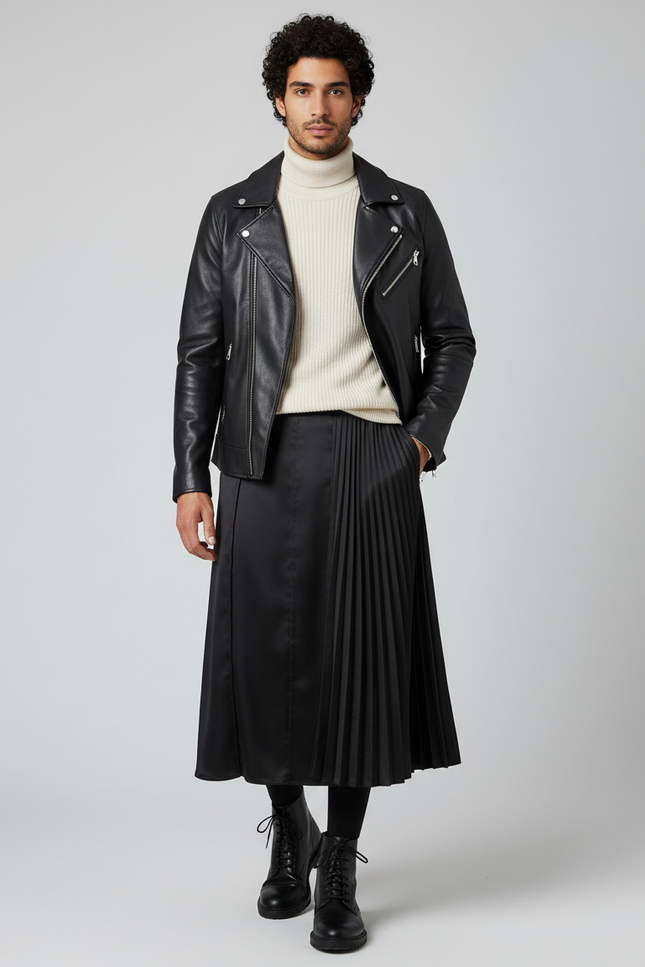 Jupe Homme Noire Plissée Décontractée Relax