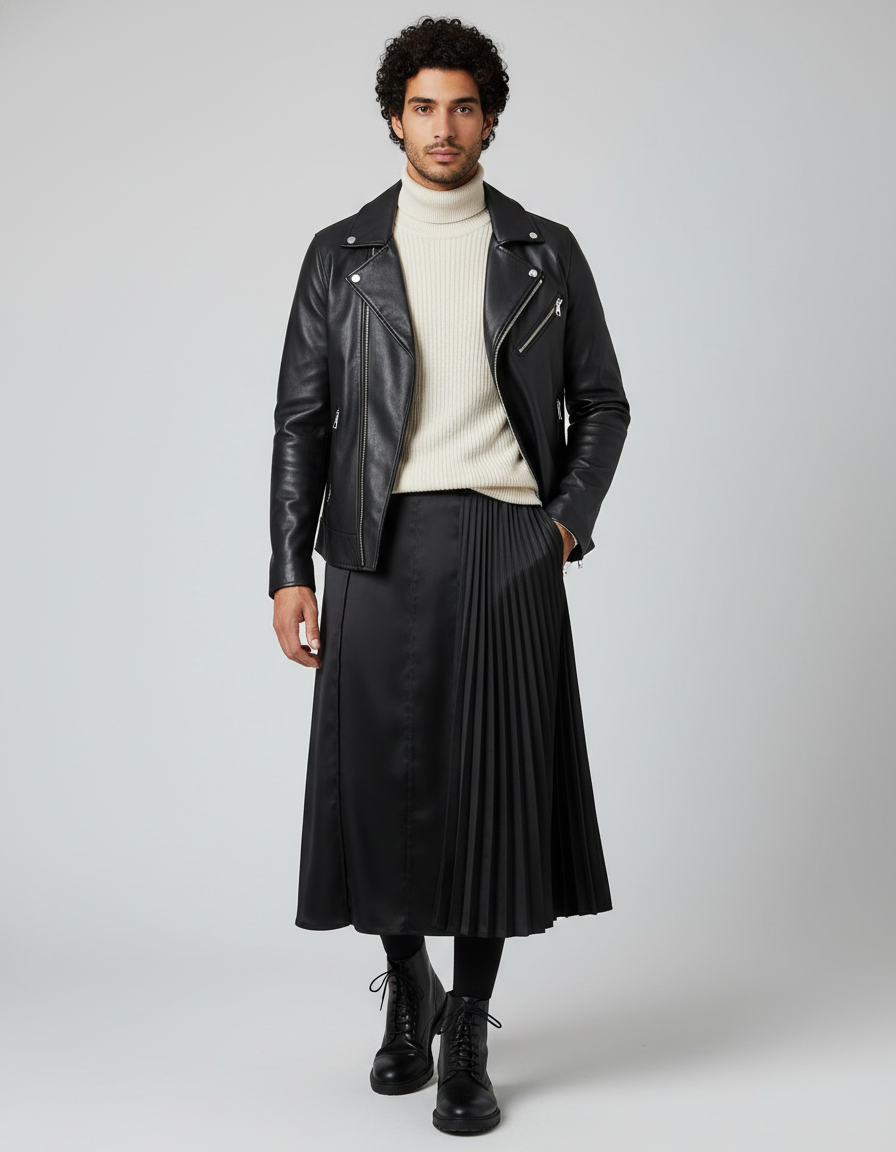 Jupe Homme Noire Plissée Décontractée Relax