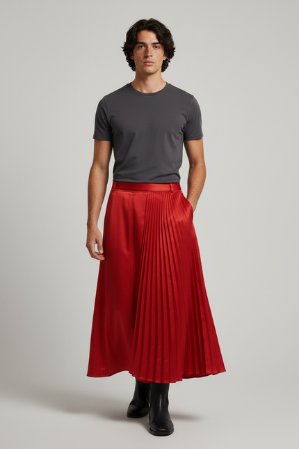 Jupe Homme Rouge Déstructurée Plissée