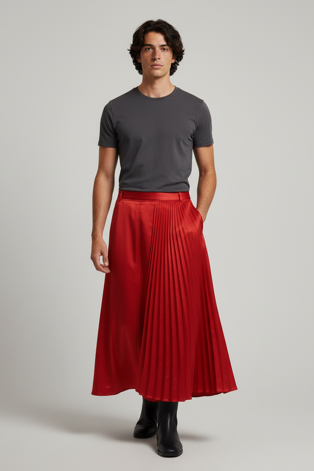 Jupe Homme Rouge Déstructurée Plissée
