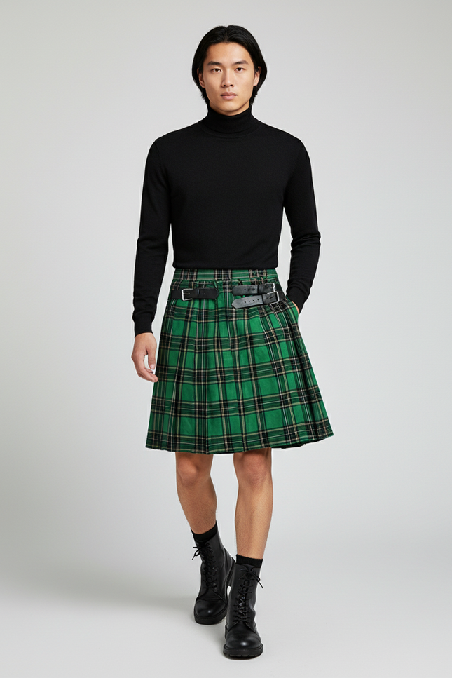 Jupe Homme Verte Écossaise Plissée Originale