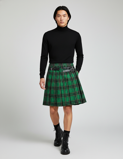 Jupe Homme Verte Écossaise Plissée Originale