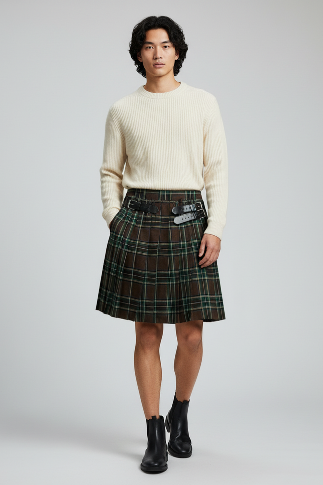 Jupe Homme Écossaise Plissée Chic Élégante