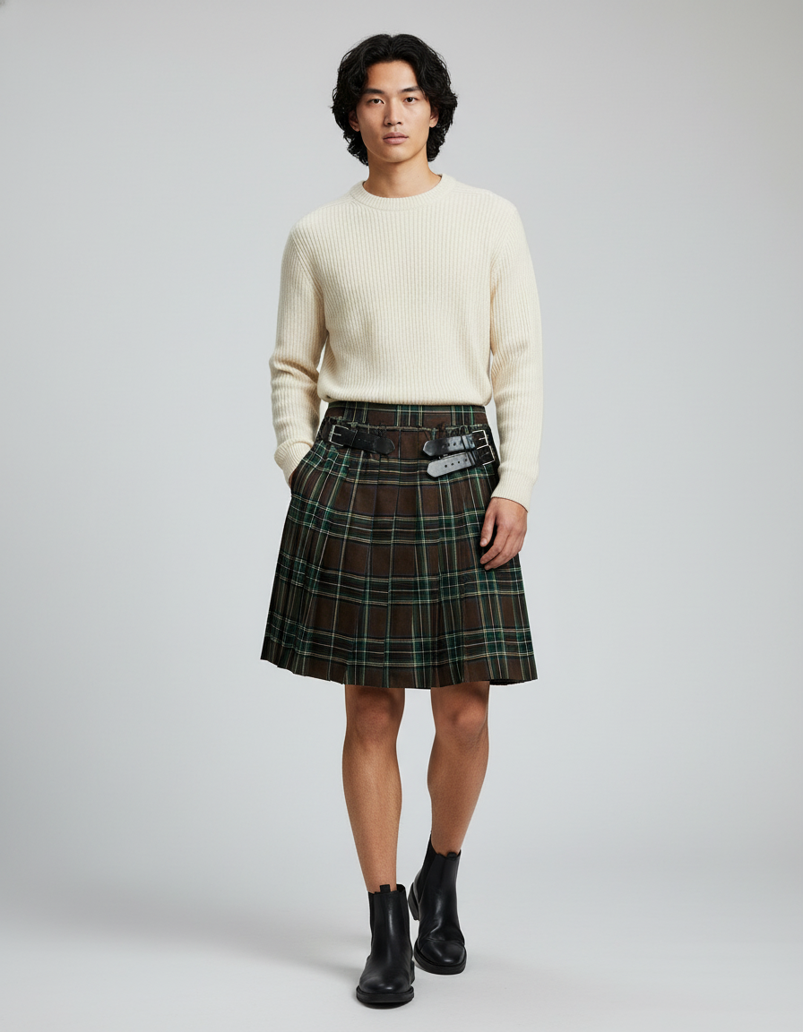 Jupe Homme Écossaise Plissée Chic Élégante