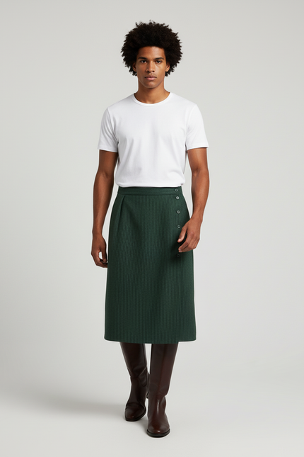 Jupe Homme Vert Côtelée Décontractée