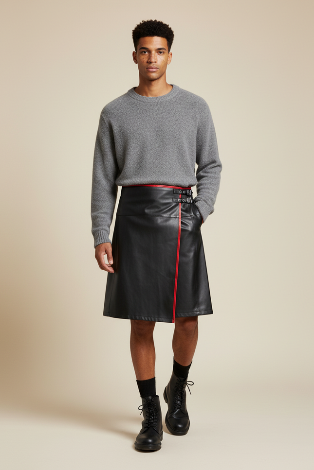 Jupe Homme Simili Cuir Noire Décontractée