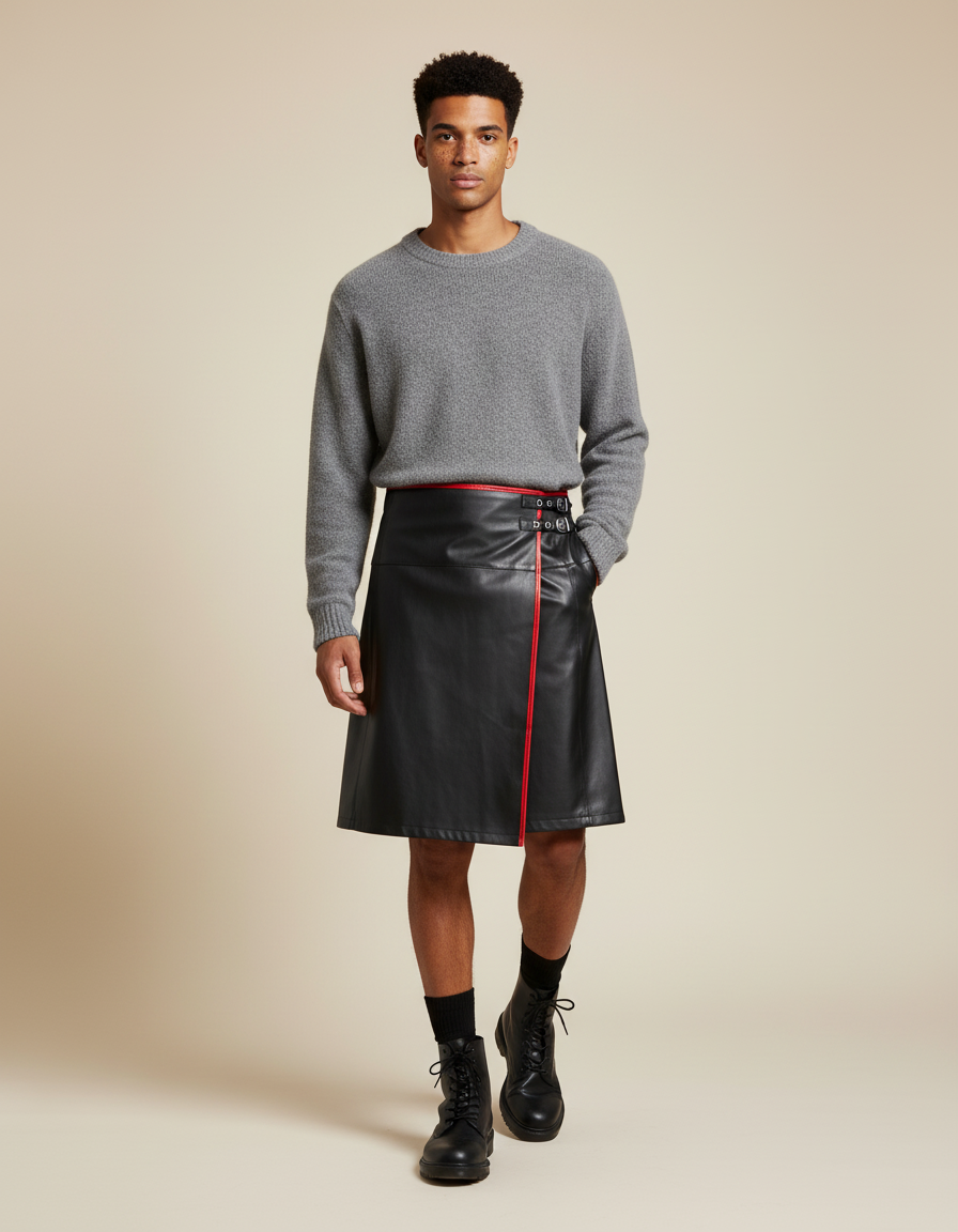 Jupe Homme Simili Cuir Noire Décontractée