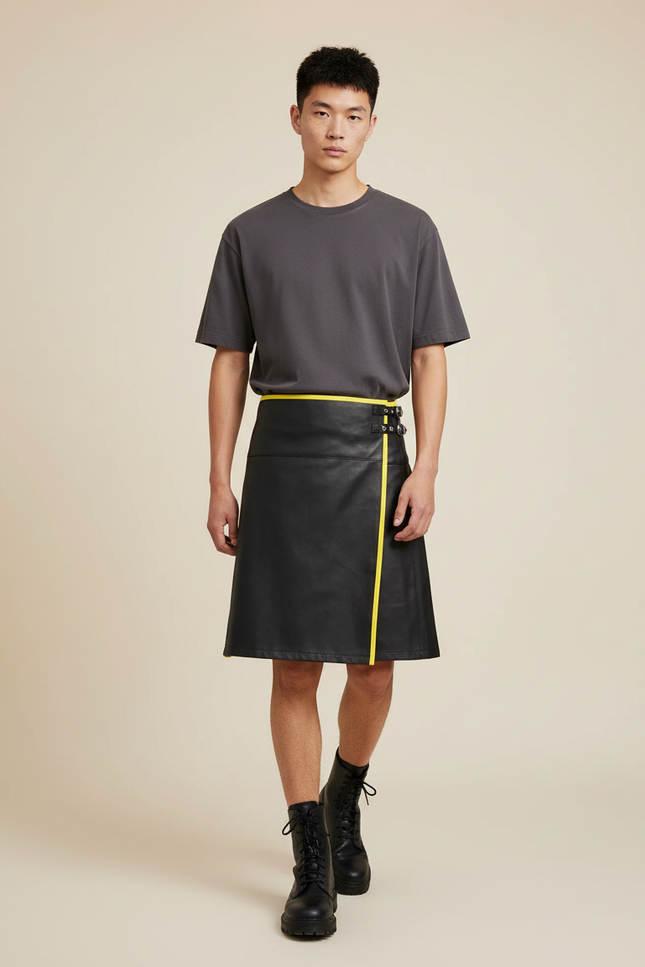 Jupe Homme Cuir Asymétrique Décontractée