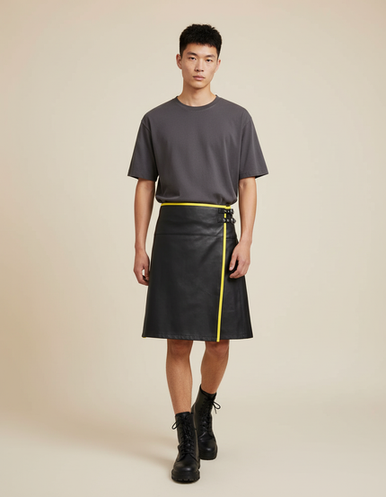 Jupe Homme Cuir Asymétrique Décontractée