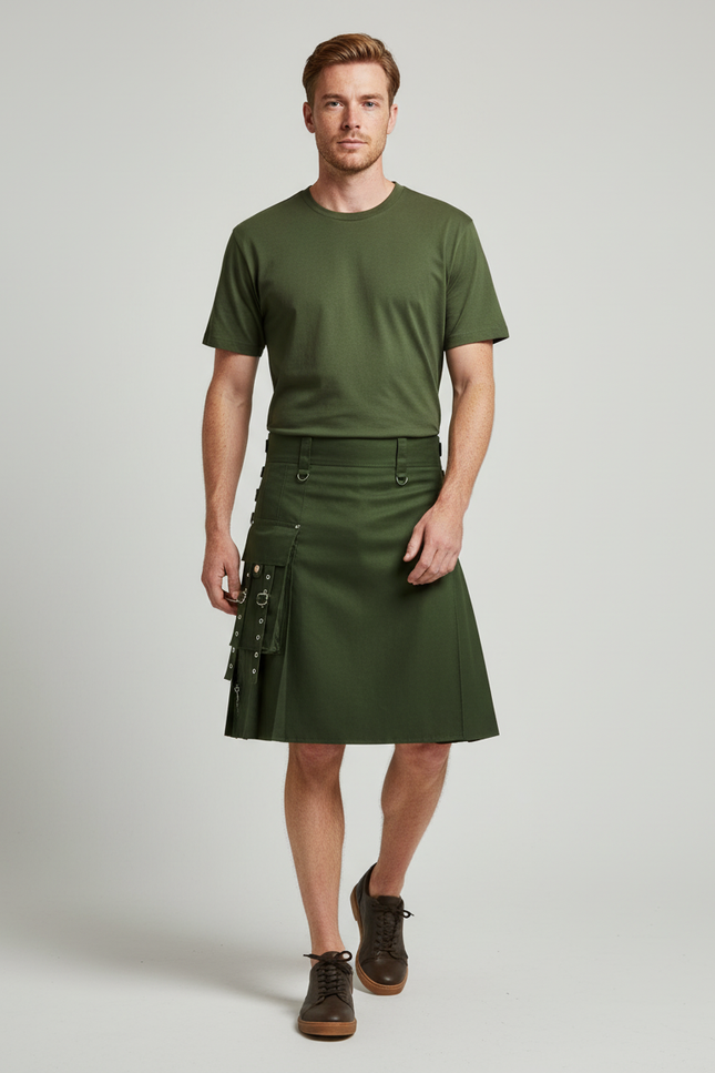 Jupe Homme Verte Kaki Plissée Décontractée