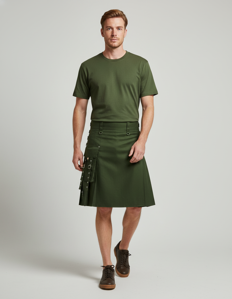 Jupe Homme Verte Kaki Plissée Décontractée