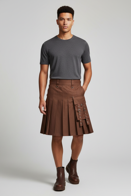 Jupe Homme Marron Utilitaire Plissée