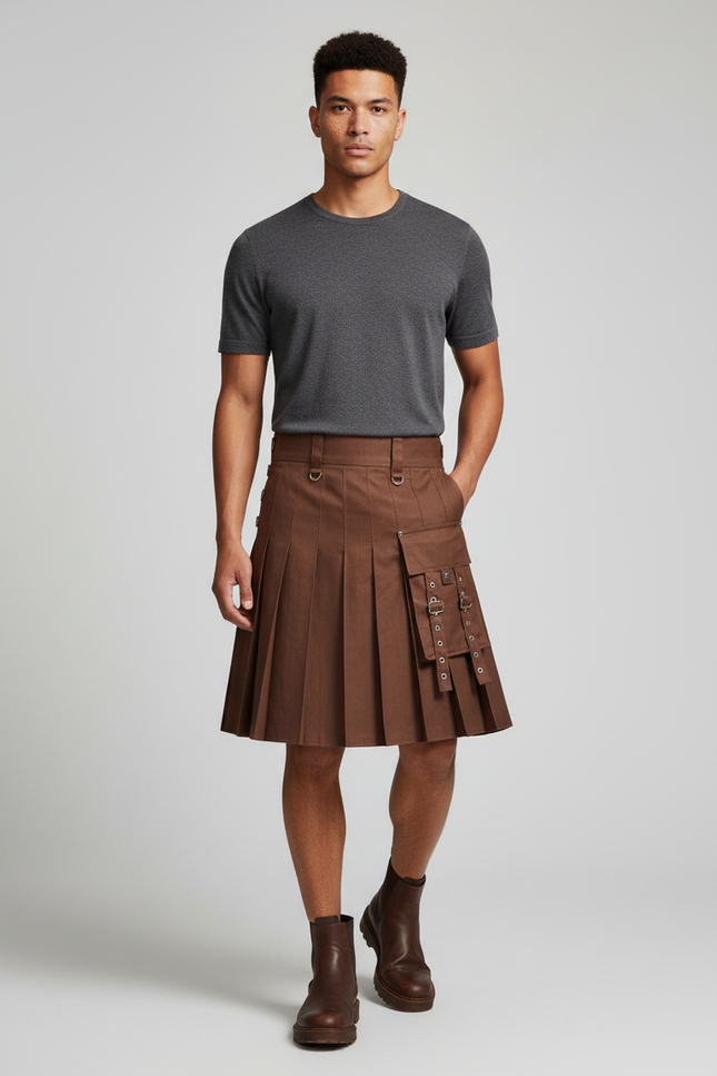 Jupe Homme Marron Utilitaire Plissée