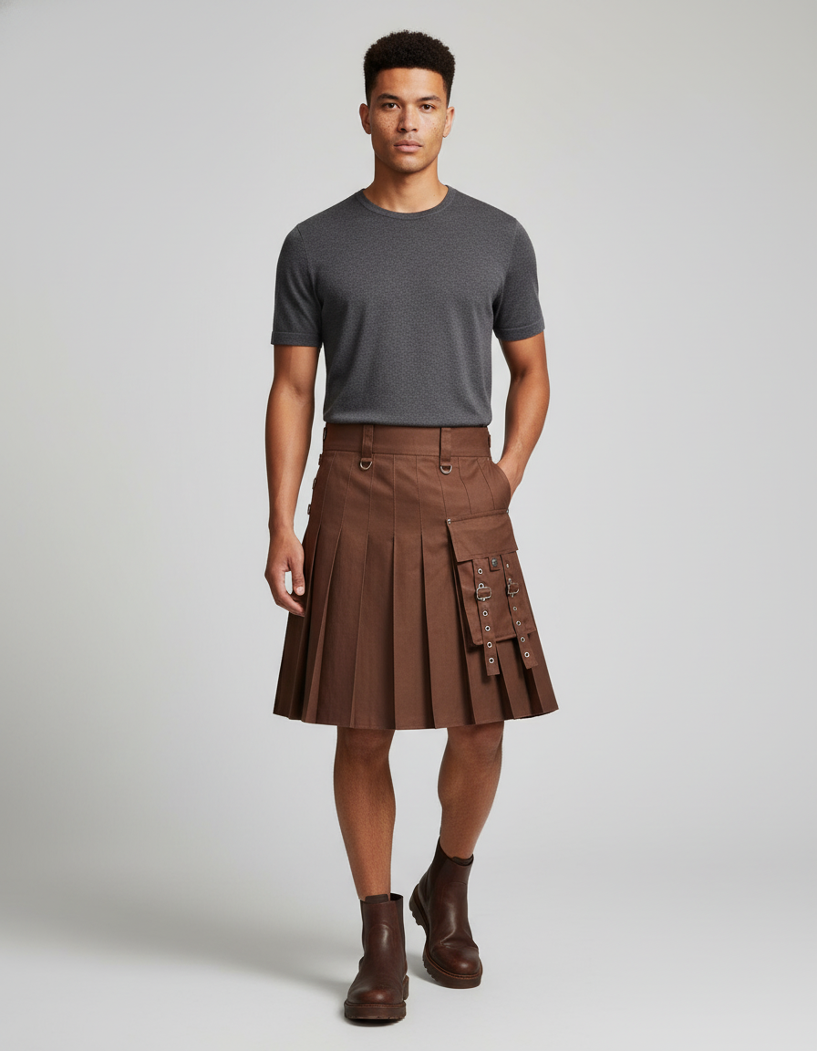 Jupe Homme Marron Utilitaire Plissée