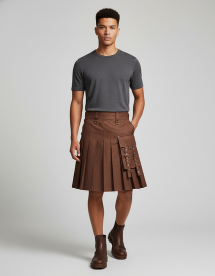 Jupe Homme Marron Utilitaire Plissée