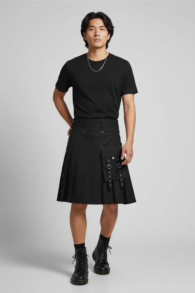 Jupe Homme Noire Plissée Décontractée Légère