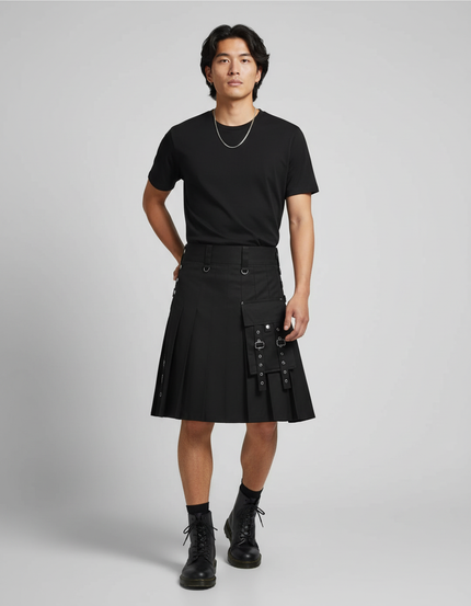 Jupe Homme Noire Plissée Décontractée Légère