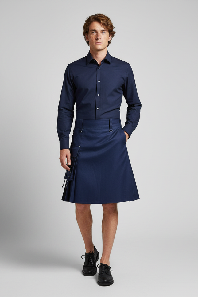 Jupe Homme Bleu Marine Plissée Courte