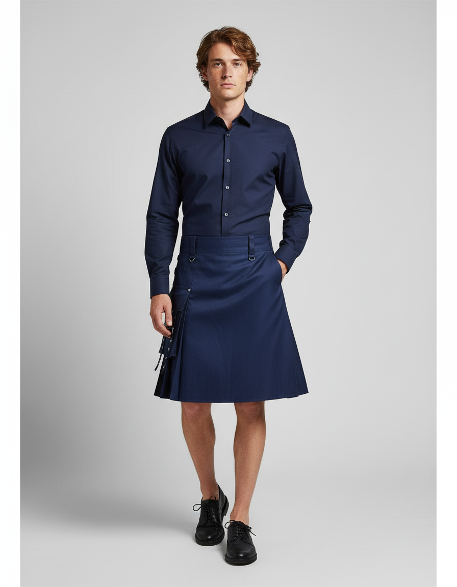 Jupe Homme Bleu Marine Plissée Courte