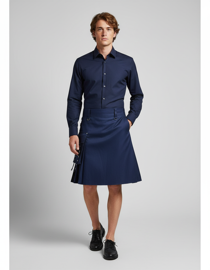 Jupe Homme Bleu Marine Plissée Courte