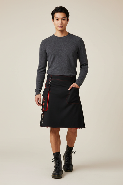 Jupe Homme Noire Rouge Plissée