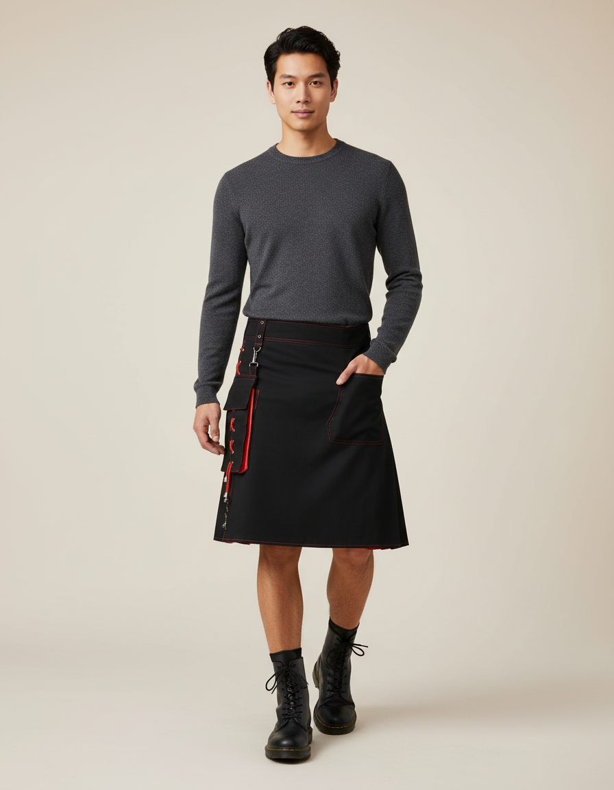 Jupe Homme Noire Rouge Plissée