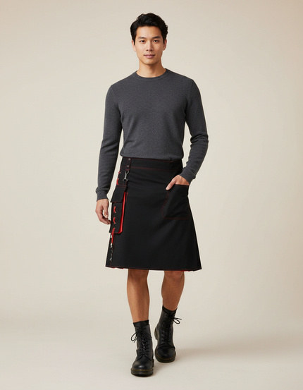 Jupe Homme Noire Rouge Plissée