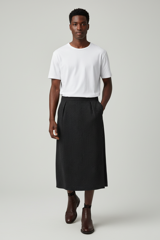 Jupe Homme Rayée Plissée Décontractée
