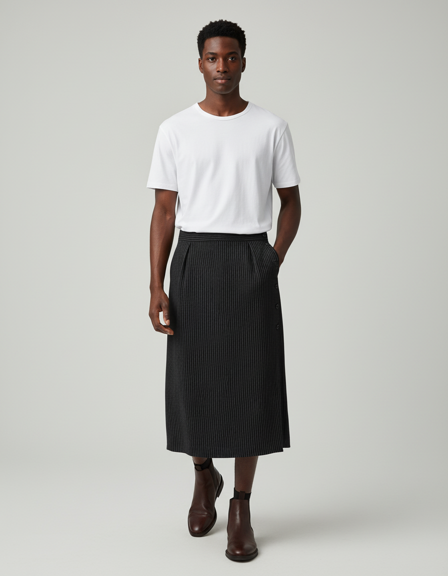 Jupe Homme Rayée Plissée Décontractée