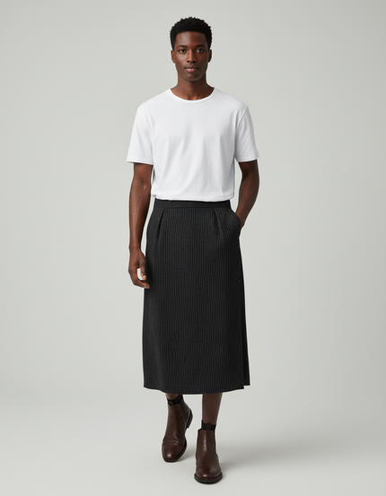 Jupe Homme Rayée Plissée Décontractée