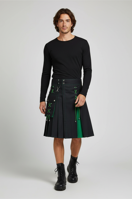 Jupe Homme Noire Et Verte Plissée Décontractée