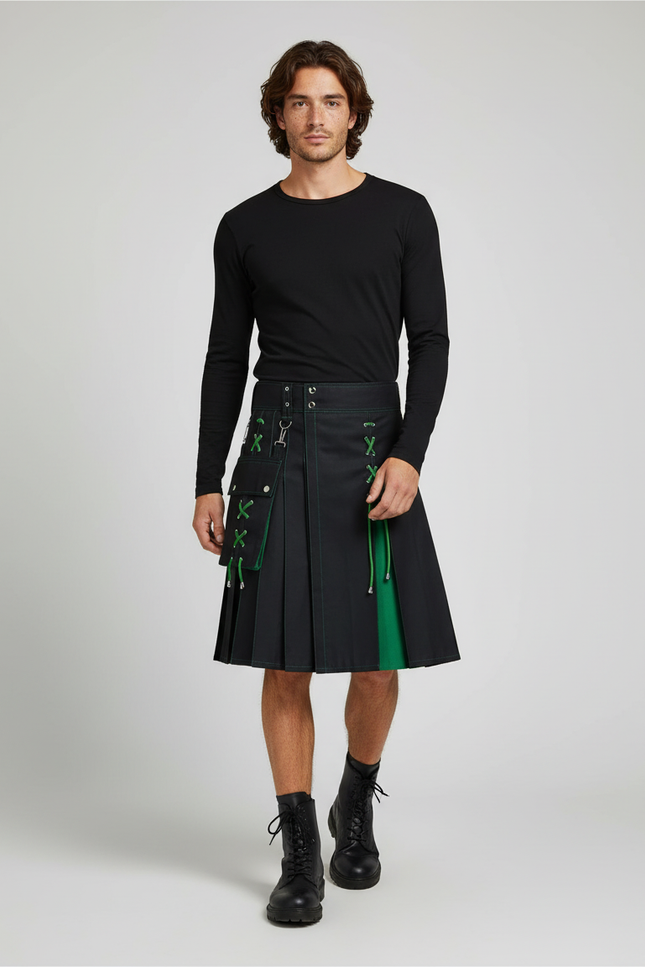 Jupe Homme Noire Et Verte Plissée Décontractée