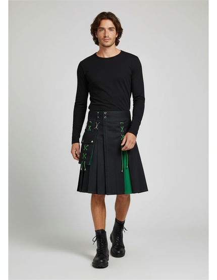 Jupe Homme Noire Et Verte Plissée Décontractée