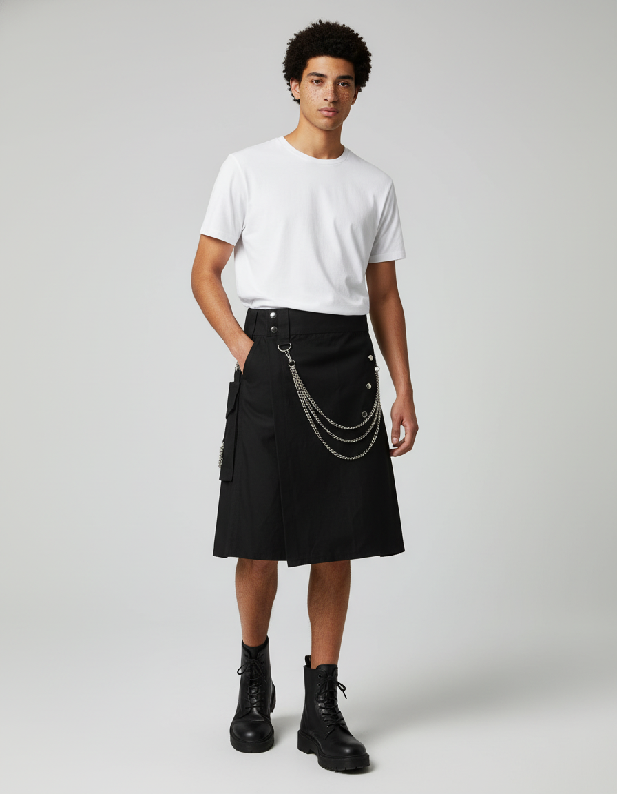 Jupe Homme Noire À Chaînes Décontractée