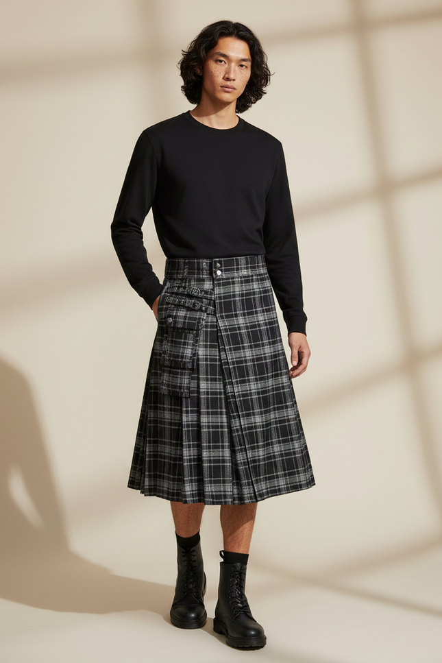 Jupe Homme Écossaise Plissée Décontractée Simple