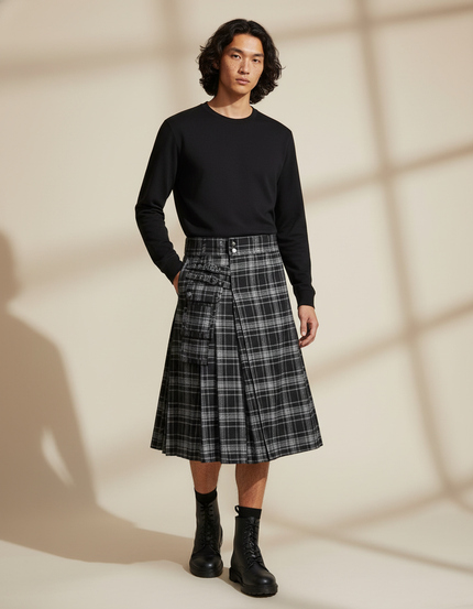 Jupe Homme Écossaise Plissée Décontractée Simple