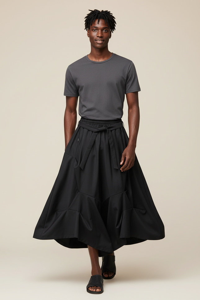 Jupe Homme Noire Plissée Fluide