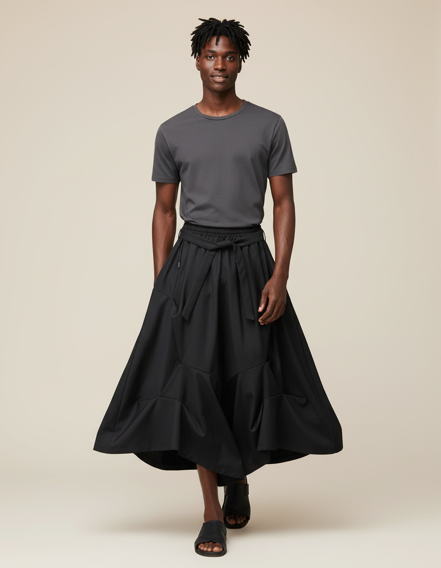 Jupe Homme Noire Plissée Fluide