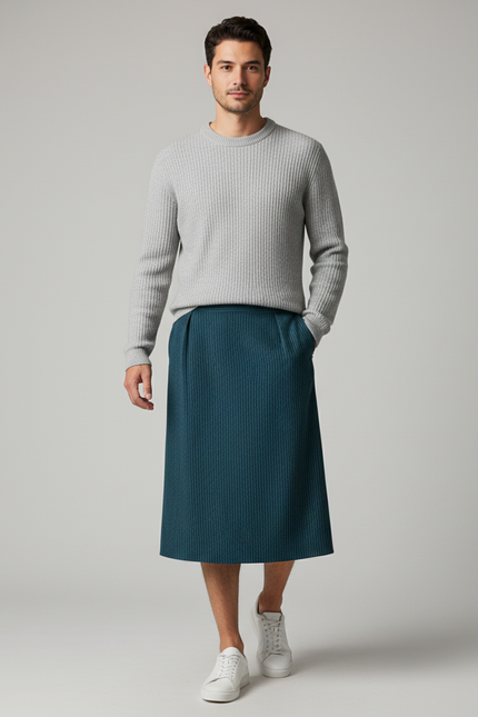 Jupe Homme Bleu Pétrole Rayée Décontractée