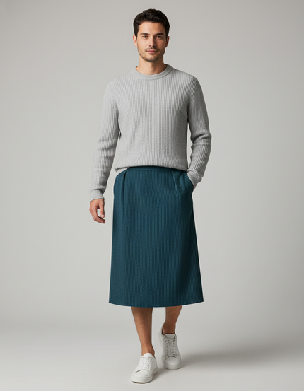 Jupe Homme Bleu Pétrole Rayée Décontractée