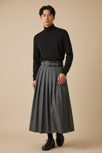 Jupe Homme Grise Plissée Chic