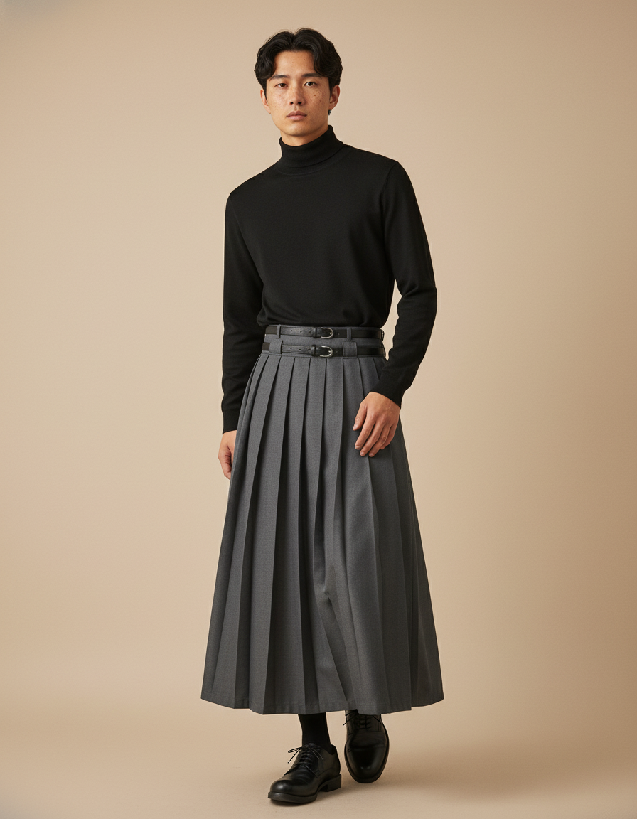 Jupe Homme Grise Plissée Chic