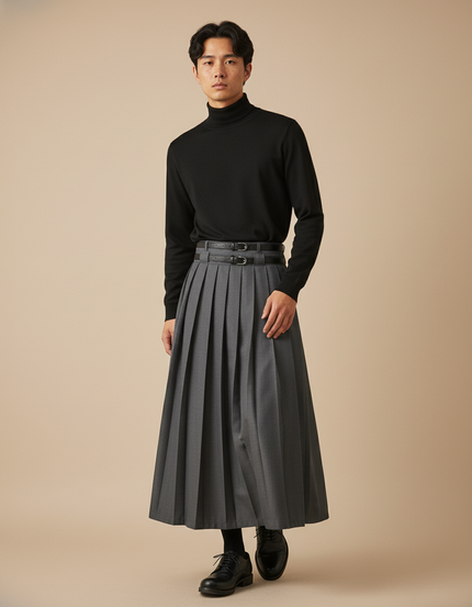 Jupe Homme Grise Plissée Chic